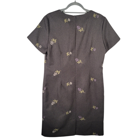 Vintage Victoria Holley Floral Sheath Dress 10 Gray Embroidered Lined USA - Picture 2 of 11